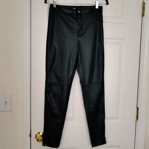 Zara Faux Leather Skinny Pants, Dark Green